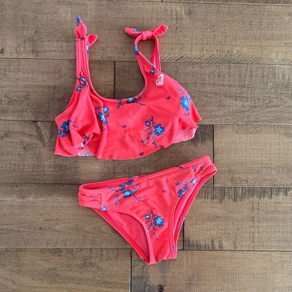 Roxy Floral Kids Bikini Swim Set - 4T Coral